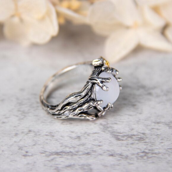 New Womens Moonstone Silver and Gold Ring with Organic Design - Picture 4 of 4